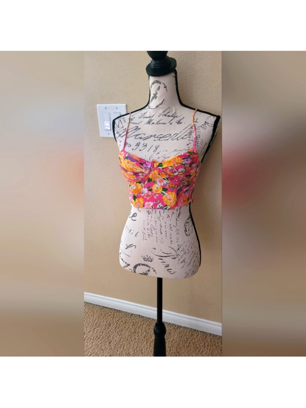 Zara Floral Pink Orange Yellow Cropped Bustier Top
